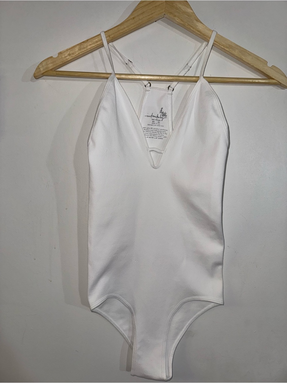 White V-Neck Stretch One-Piece Bodysuit with Thin Straps